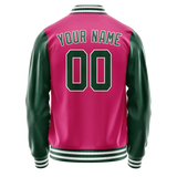 Custom Pink Kelly-Green Solid Color Varsity Letterman Jacket