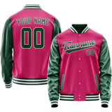 Custom Pink Kelly-Green Solid Color Varsity Letterman Jacket
