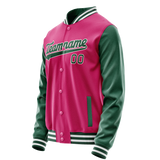Custom Pink Kelly-Green Solid Color Varsity Letterman Jacket