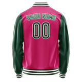 Custom Pink Kelly-Green Solid Color Varsity Letterman Jacket