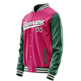 Custom Pink Kelly-Green Solid Color Varsity Letterman Jacket