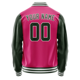 Custom Pink Kelly-Green Solid Color Varsity Letterman Jacket