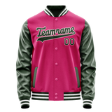Custom Pink Kelly-Green Solid Color Varsity Letterman Jacket