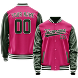 Custom Pink Kelly-Green Solid Color Varsity Letterman Jacket