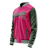 Custom Pink Kelly-Green Solid Color Varsity Letterman Jacket