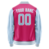 Custom Pink Light-Blue Solid Color Varsity Letterman Jacket