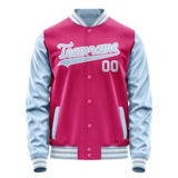 Custom Pink Light-Blue Solid Color Varsity Letterman Jacket