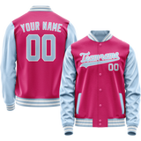 Custom Pink Light-Blue Solid Color Varsity Letterman Jacket