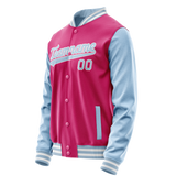 Custom Pink Light-Blue Solid Color Varsity Letterman Jacket