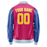Custom Pink Light-Blue Solid Color Varsity Letterman Jacket