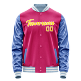 Custom Pink Light-Blue Solid Color Varsity Letterman Jacket