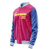 Custom Pink Light-Blue Solid Color Varsity Letterman Jacket