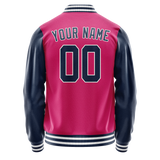 Custom Pink Navy Solid Color Varsity Letterman Jacket
