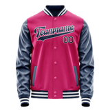 Custom Pink Navy Solid Color Varsity Letterman Jacket