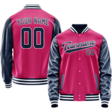 Custom Pink Navy Solid Color Varsity Letterman Jacket