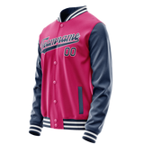 Custom Pink Navy Solid Color Varsity Letterman Jacket
