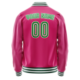 Custom Pink Neon-Green Solid Color Varsity Letterman Jacket