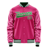 Custom Pink Neon-Green Solid Color Varsity Letterman Jacket