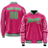 Custom Pink Neon-Green Solid Color Varsity Letterman Jacket