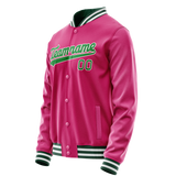 Custom Pink Neon-Green Solid Color Varsity Letterman Jacket