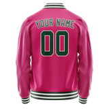 Custom Pink Kelly-Green Solid Color Varsity Letterman Jacket