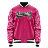 Custom Pink Kelly-Green Solid Color Varsity Letterman Jacket
