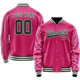 Custom Pink Kelly-Green Solid Color Varsity Letterman Jacket
