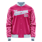 Custom Pink Light-Blue Solid Color Varsity Letterman Jacket