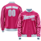 Custom Pink Light-Blue Solid Color Varsity Letterman Jacket
