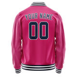 Custom Pink Navy Solid Color Varsity Letterman Jacket