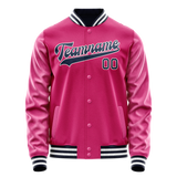 Custom Pink Navy Solid Color Varsity Letterman Jacket