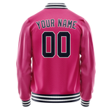 Custom Pink Black Solid Color Varsity Letterman Jacket
