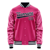 Custom Pink Black Solid Color Varsity Letterman Jacket