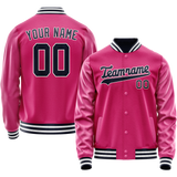 Custom Pink Black Solid Color Varsity Letterman Jacket