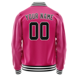 Custom Pink Black Solid Color Varsity Letterman Jacket