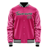 Custom Pink Black Solid Color Varsity Letterman Jacket