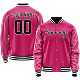 Custom Pink Black Solid Color Varsity Letterman Jacket