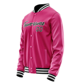 Custom Pink Black Solid Color Varsity Letterman Jacket