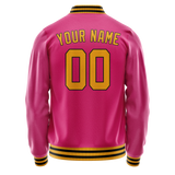 Custom Pink Old-Gold Solid Color Varsity Letterman Jacket