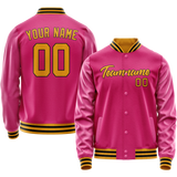 Custom Pink Old-Gold Solid Color Varsity Letterman Jacket