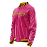 Custom Pink Old-Gold Solid Color Varsity Letterman Jacket