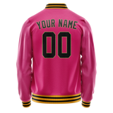 Custom Pink Black Solid Color Varsity Letterman Jacket