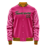 Custom Pink Black Solid Color Varsity Letterman Jacket