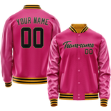 Custom Pink Black Solid Color Varsity Letterman Jacket