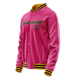 Custom Pink Black Solid Color Varsity Letterman Jacket