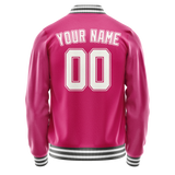 Custom Pink White Solid Color Varsity Letterman Jacket