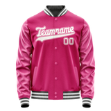 Custom Pink White Solid Color Varsity Letterman Jacket
