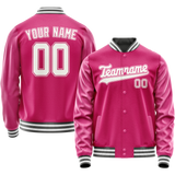 Custom Pink White Solid Color Varsity Letterman Jacket