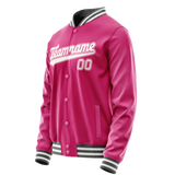 Custom Pink White Solid Color Varsity Letterman Jacket