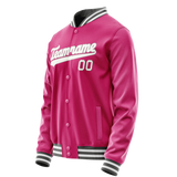 Custom Pink Gray Solid Color Varsity Letterman Jacket